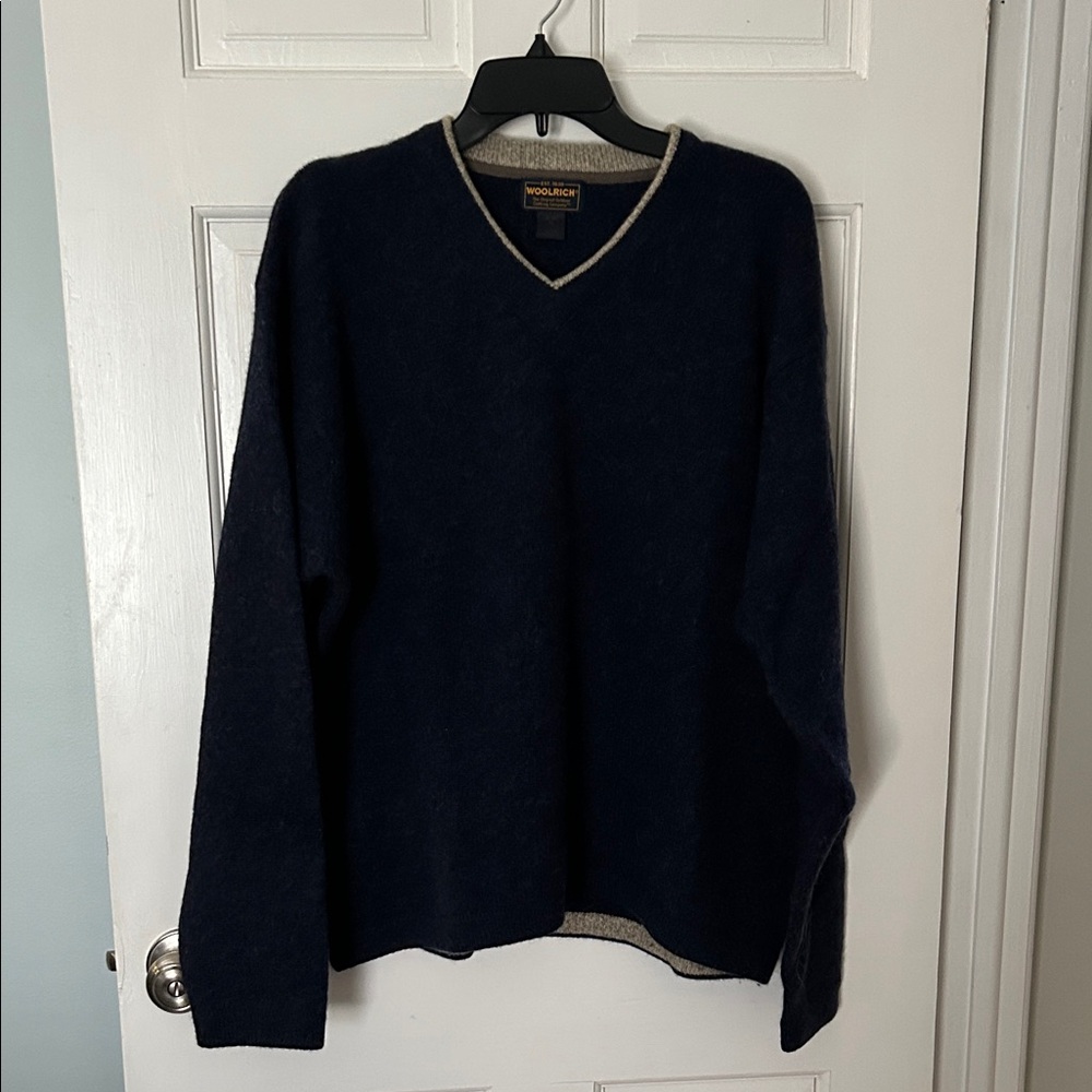 Woolrich Men's Deep Blue V-Neck Sweater